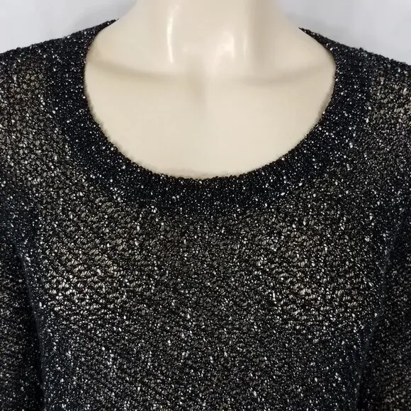 Eileen Fisher black speckle semi sheer thin pullover sweater blouse ladies Small