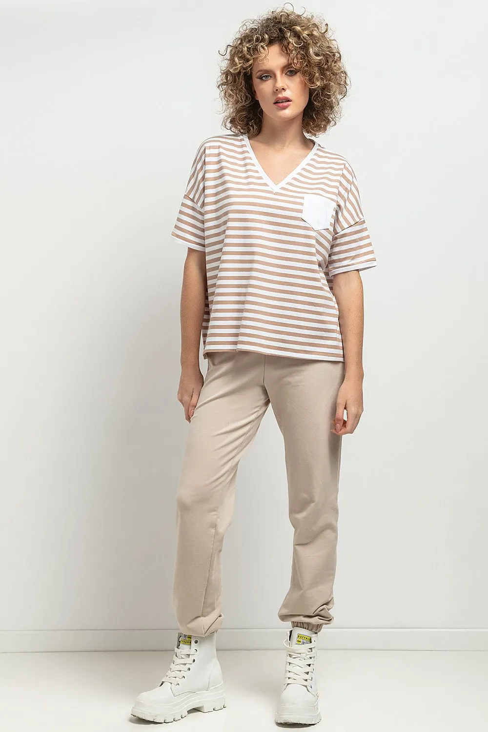Elegant V-Neck Blouse with Pleats