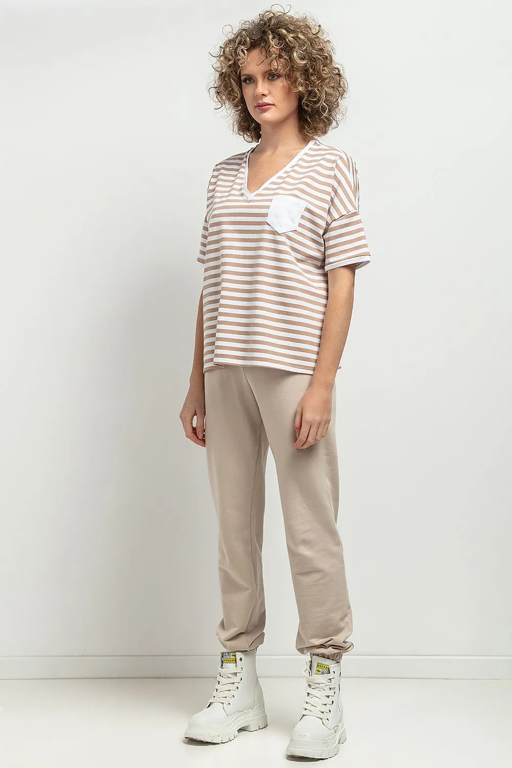Elegant V-Neck Blouse with Pleats