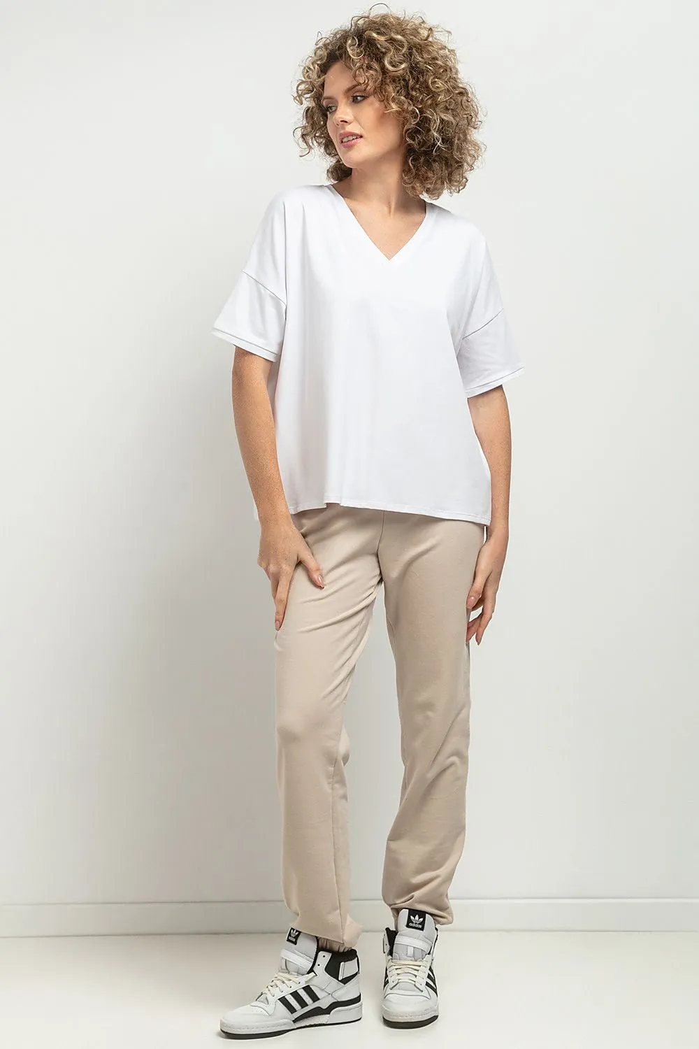 Elegant V-Neck Blouse with Pleats