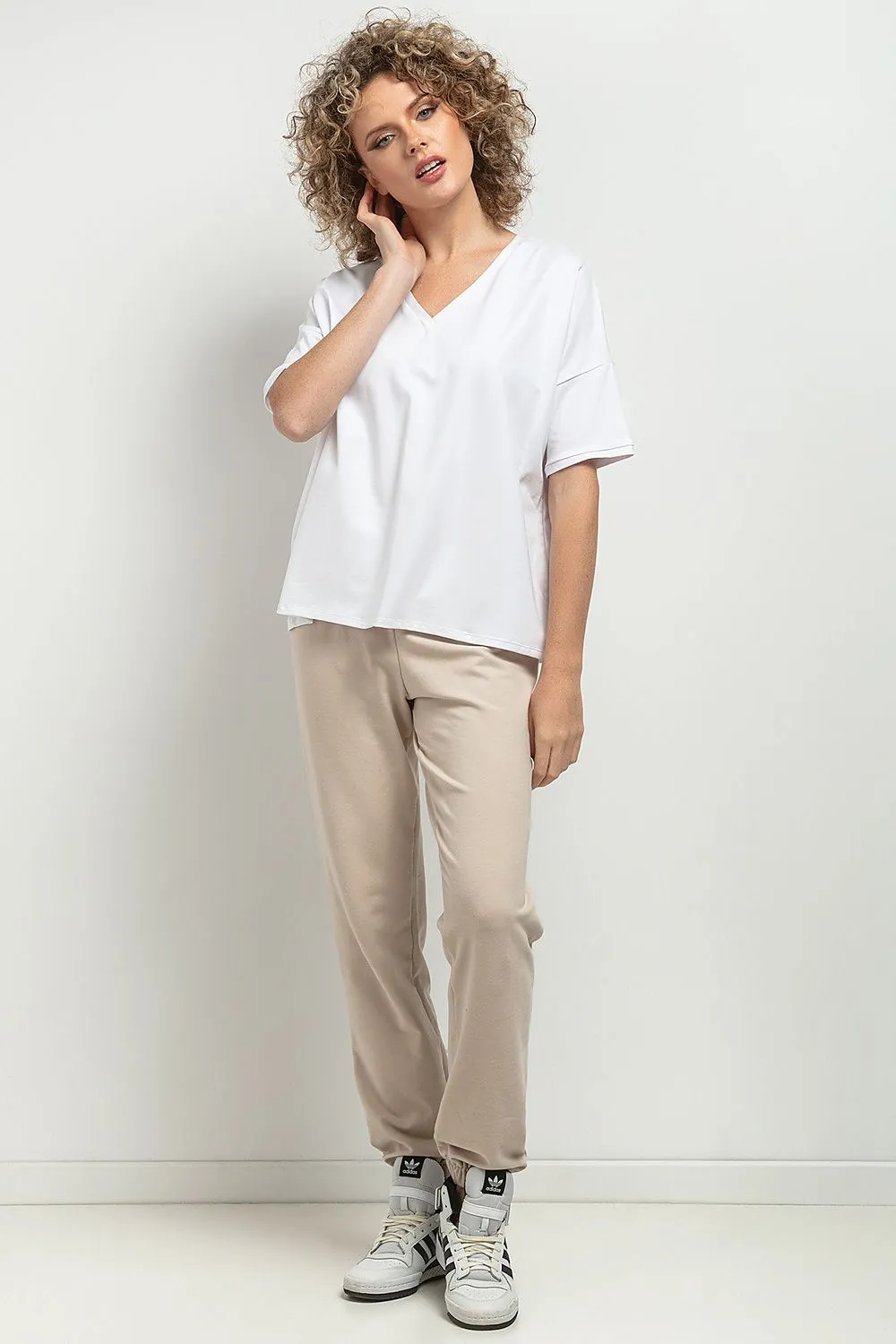 Elegant V-Neck Blouse with Pleats