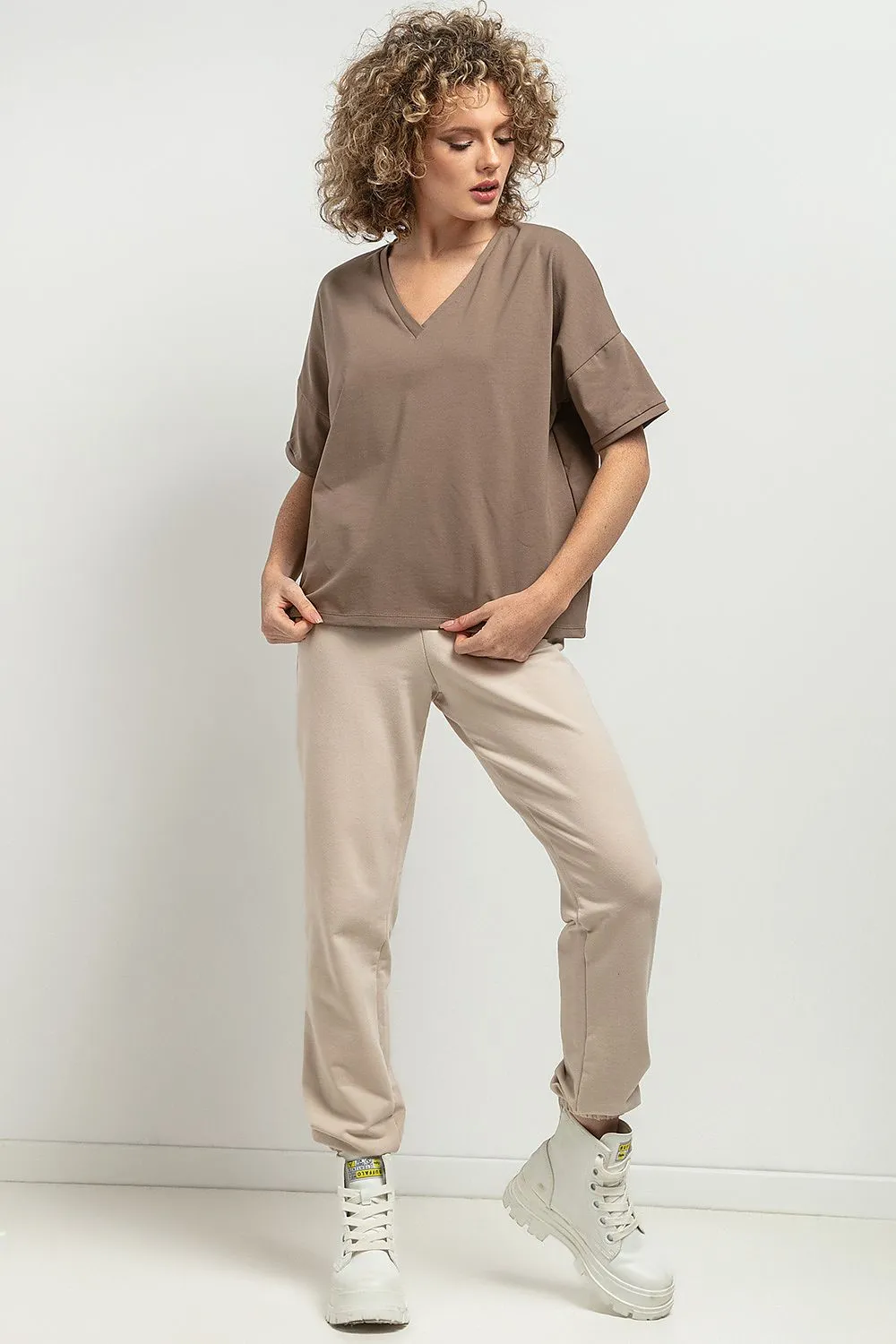 Elegant V-Neck Blouse with Pleats
