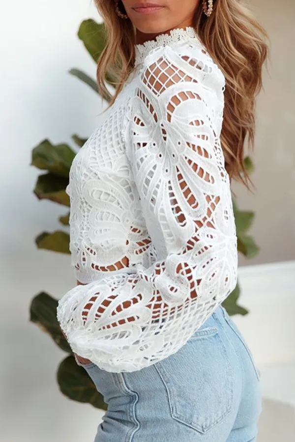 Elegant White Long Sleeve Lace Top for Women