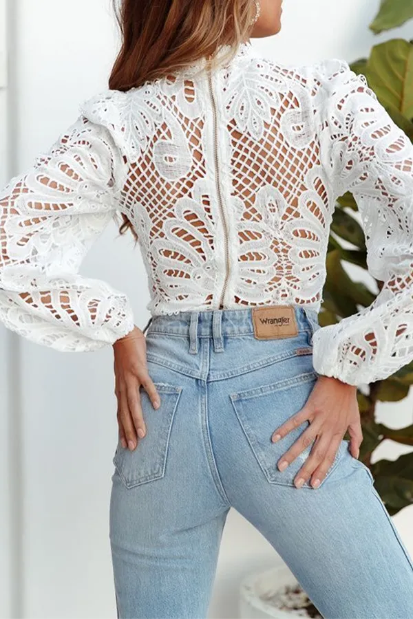 Elegant White Long Sleeve Lace Top for Women