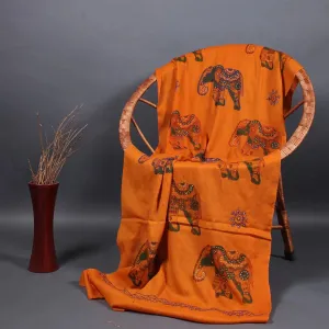 Elephant Design Orange Base Sozni Embroidered Stole