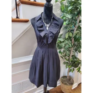 Elle Women Solid Black 100% Cotton Collared Sleeveless Knee Length Dress Size 6