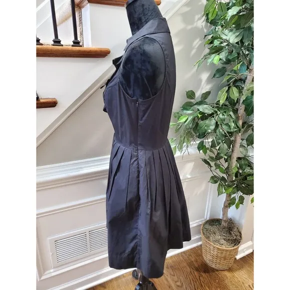 Elle Women Solid Black 100% Cotton Collared Sleeveless Knee Length Dress Size 6