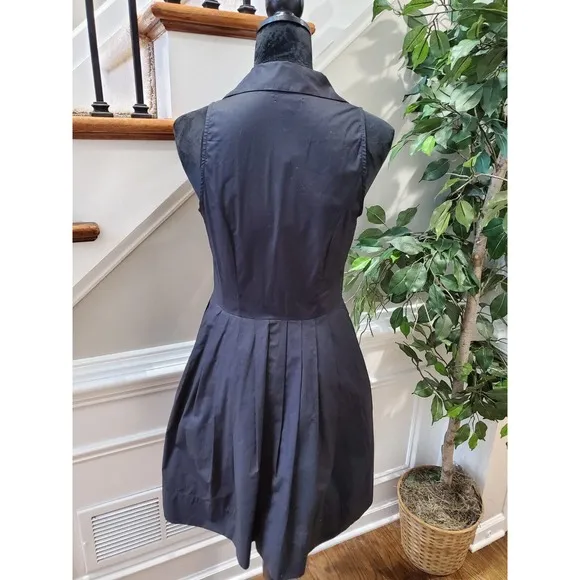 Elle Women Solid Black 100% Cotton Collared Sleeveless Knee Length Dress Size 6