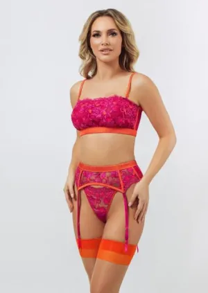 Embroidered Bandeau Bralette - Orchid/Cherry Tomato -