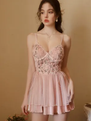 Embroidered Dress with Sheer Floral Details