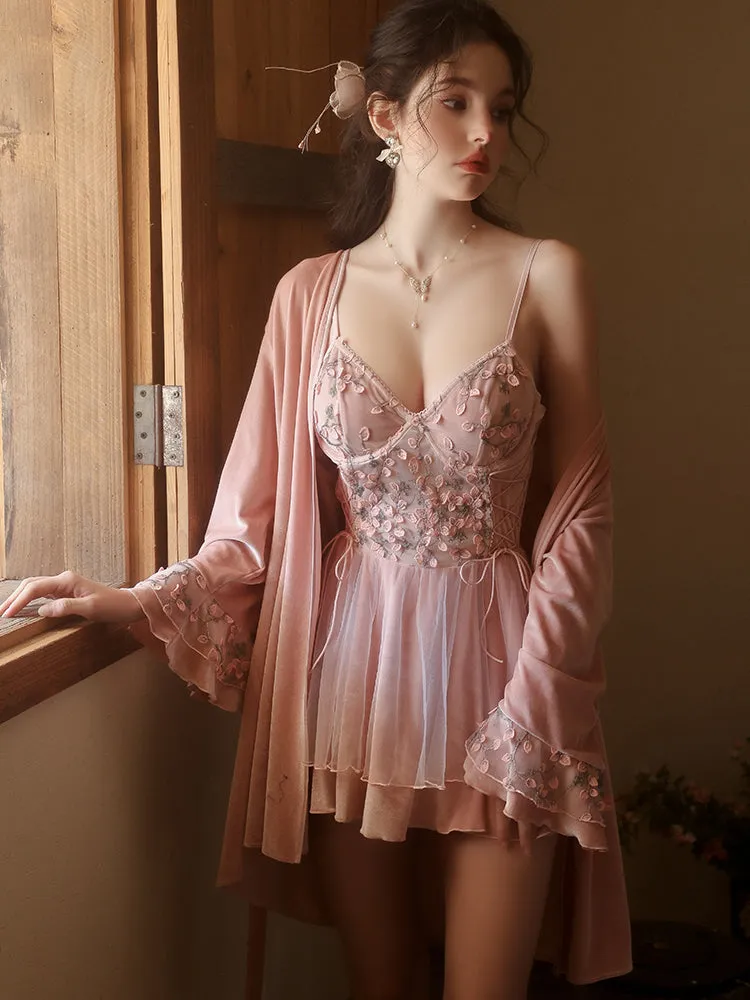 Embroidered Dress with Sheer Floral Details