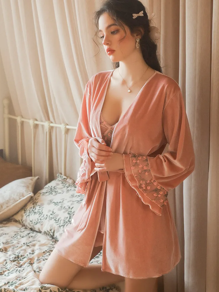 Embroidered Dress with Sheer Floral Details