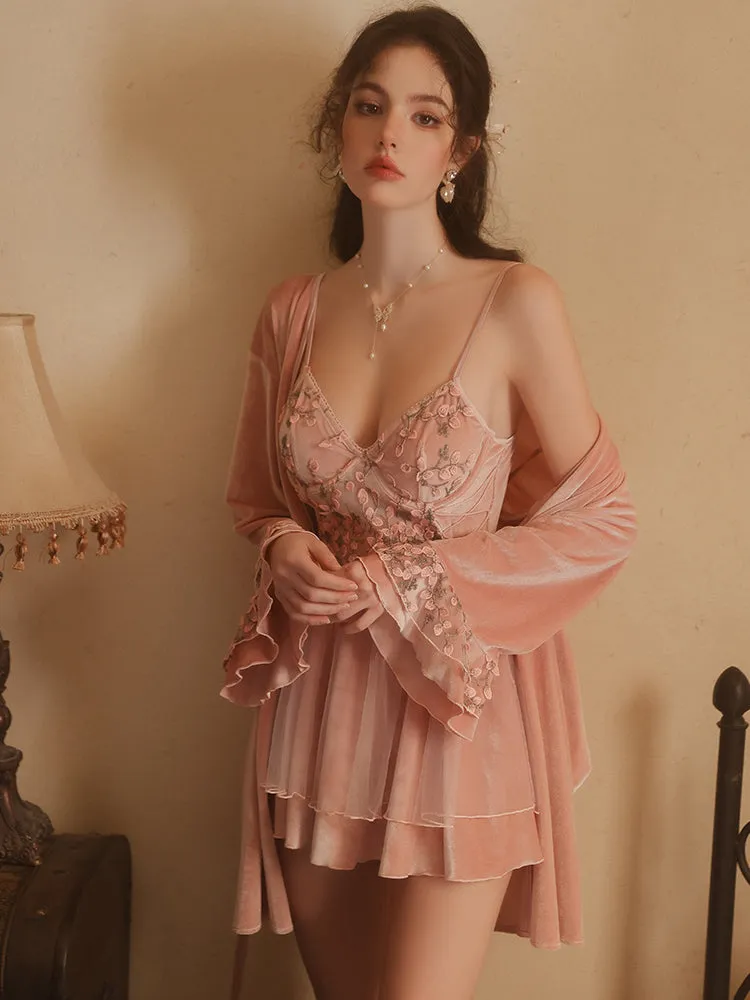 Embroidered Dress with Sheer Floral Details