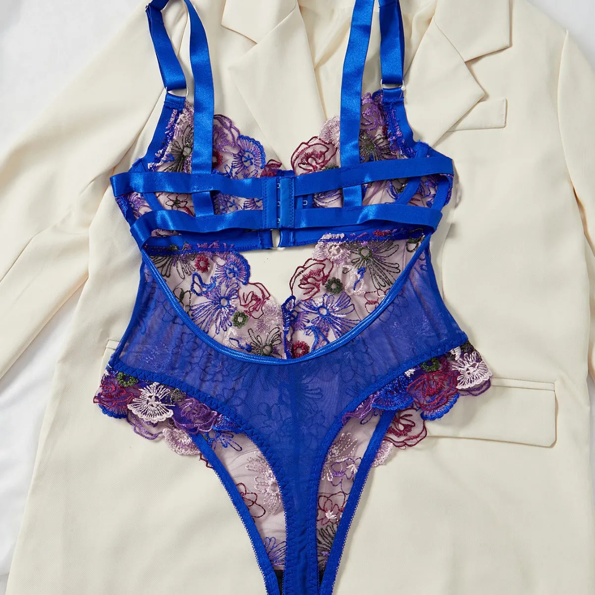 Embroidered Lace Lingerie Set: Floral Sexy French Lace Push-Up One-Piece