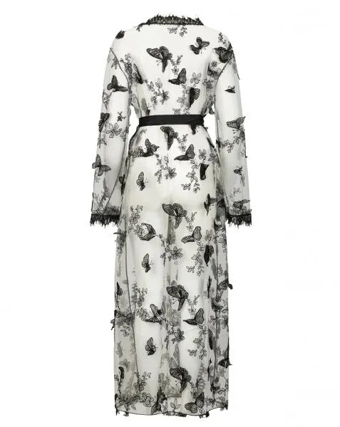 Embroidered Maxi Robe - Black Butterflies -