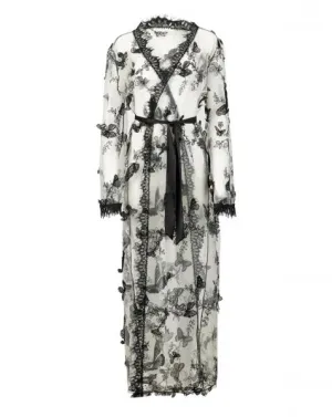 Embroidered Maxi Robe - Black Butterflies -