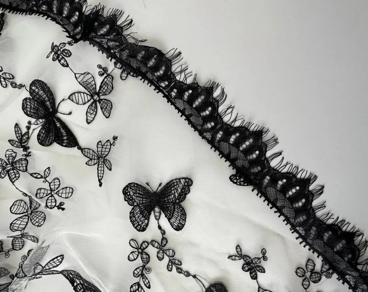 Embroidered Maxi Robe - Black Butterflies -