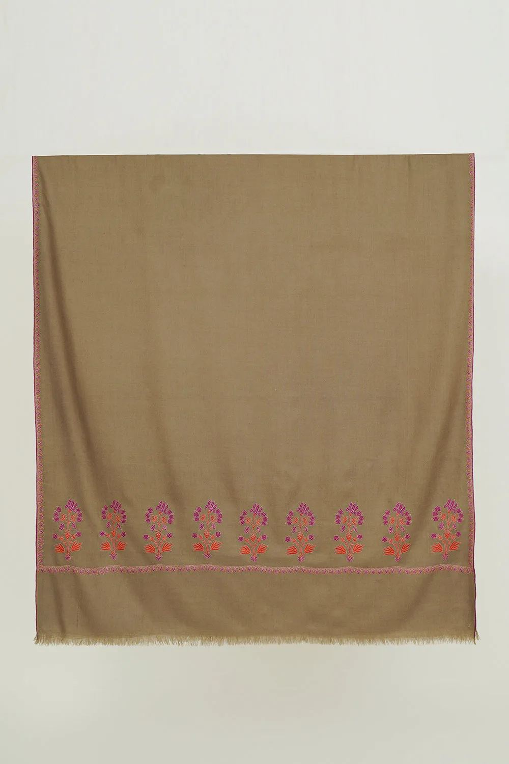 Eshaal Buta Palledar Hand Embroidered Pashmina Shawl Fawn