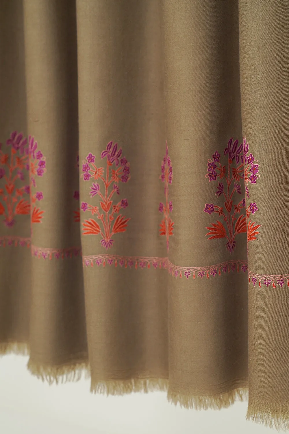 Eshaal Buta Palledar Hand Embroidered Pashmina Shawl Fawn