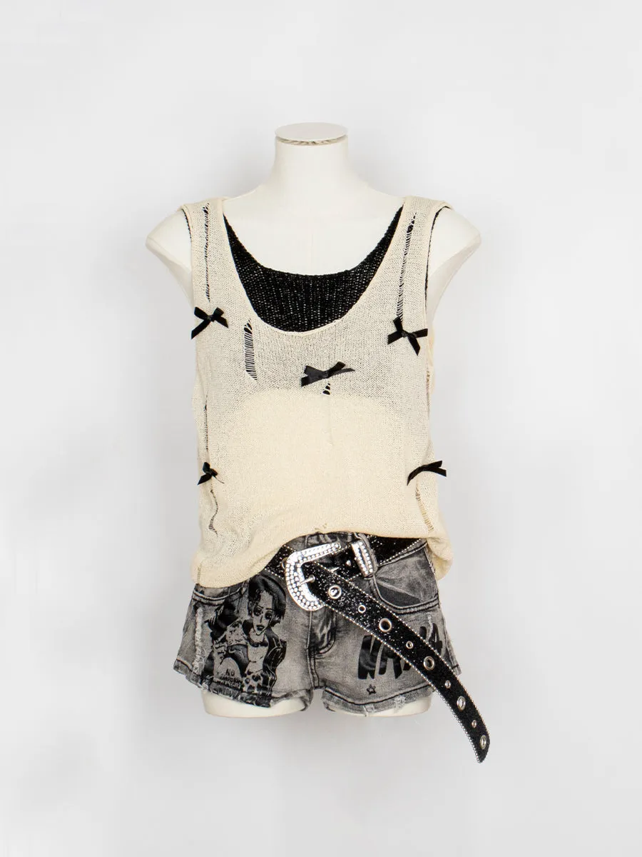 False Two Piece Knit Sleeveless Tank Top