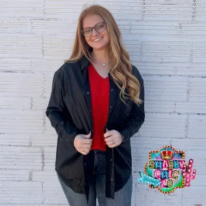Faux Leather Button Up Top