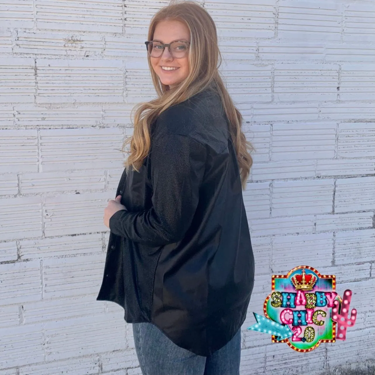Faux Leather Button Up Top