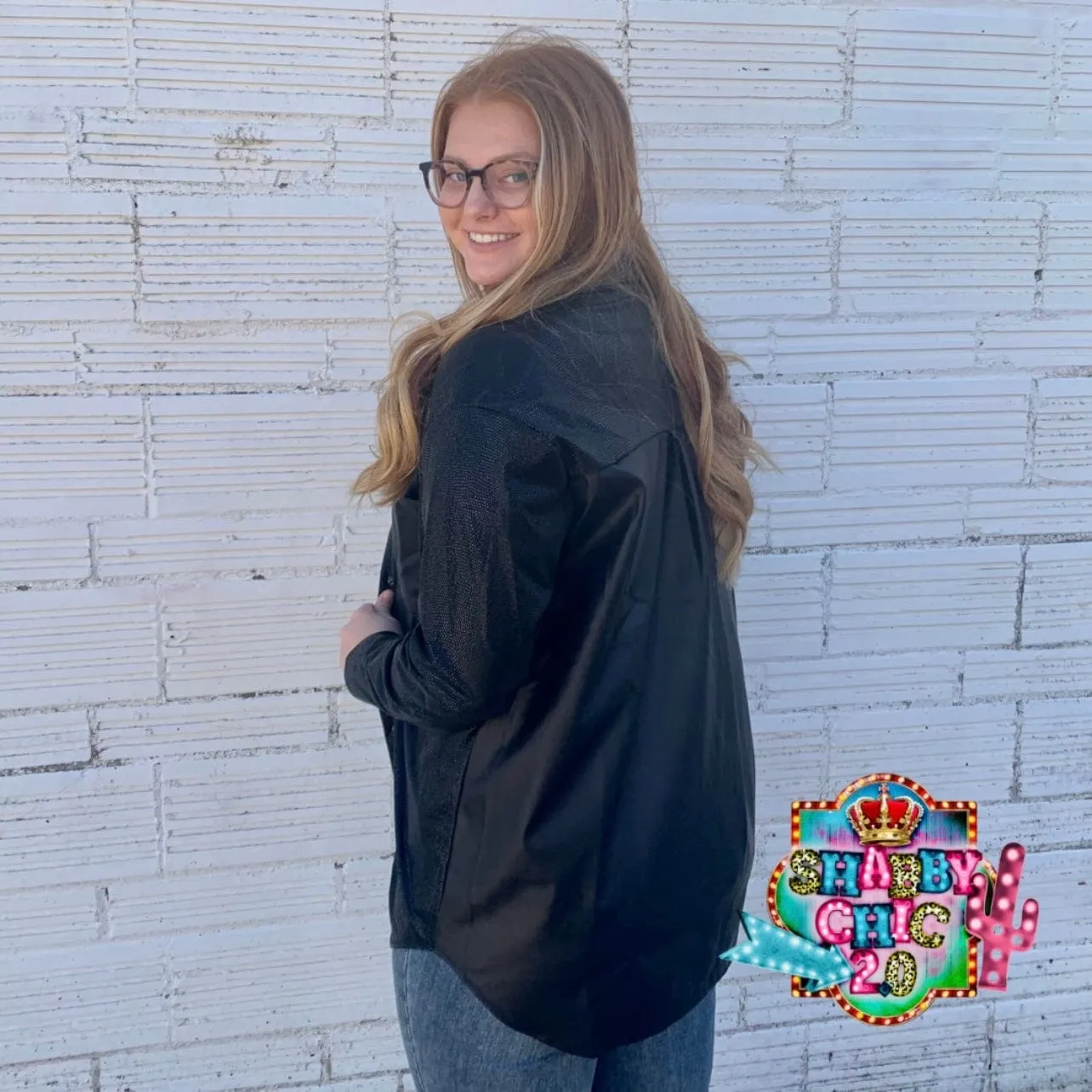 Faux Leather Button Up Top