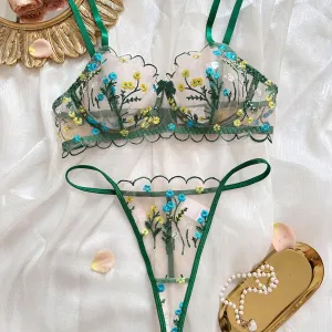 Floral Embroidered Lingerie Set - Sweet Style Sheer Mesh Sexy & Comfortable