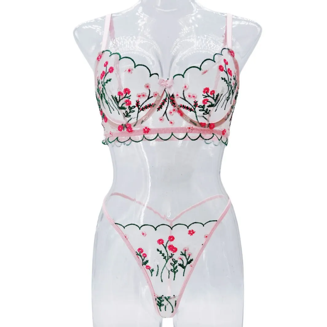 Floral Embroidered Lingerie Set - Sweet Style Sheer Mesh Sexy & Comfortable