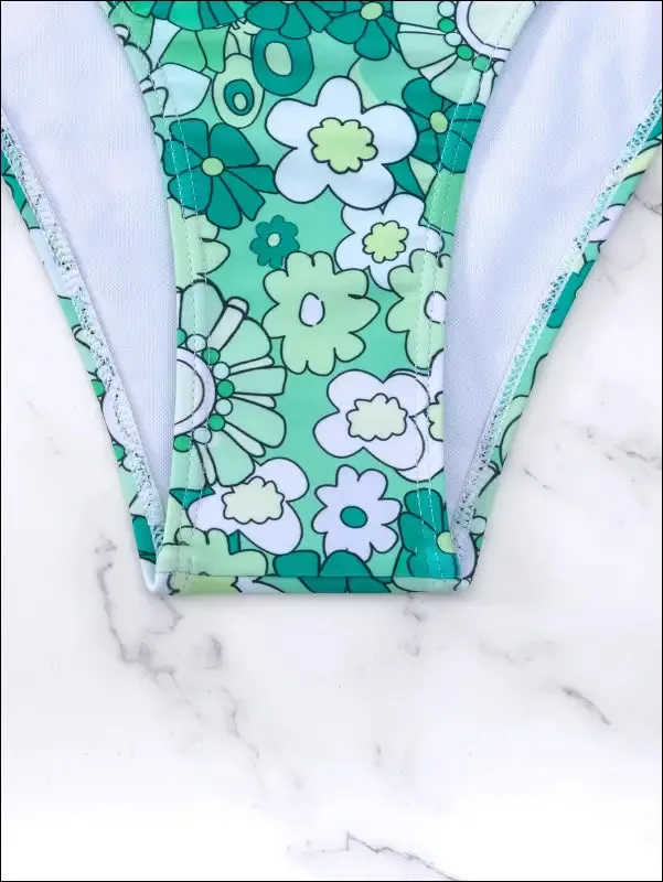 Floral print knot back underwire bikini swimsuit