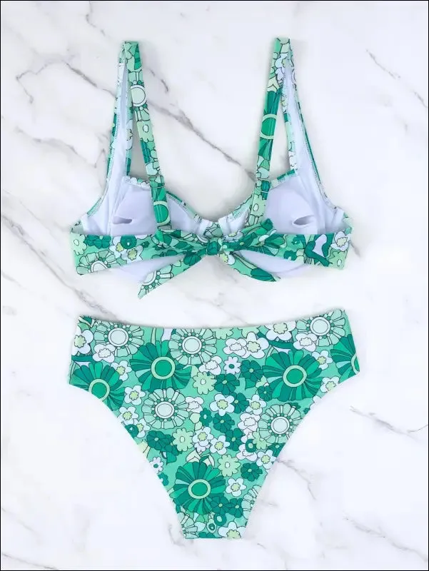 Floral print knot back underwire bikini swimsuit