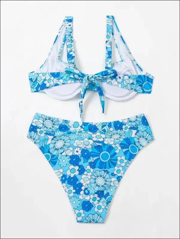 Floral print knot back underwire bikini swimsuit