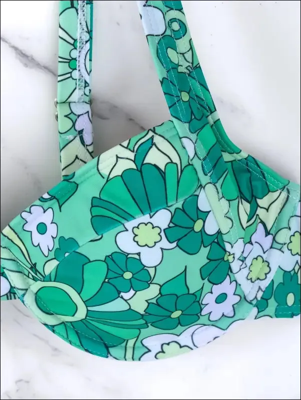 Floral print knot back underwire bikini swimsuit