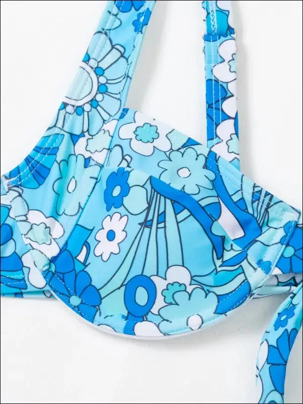 Floral print knot back underwire bikini swimsuit