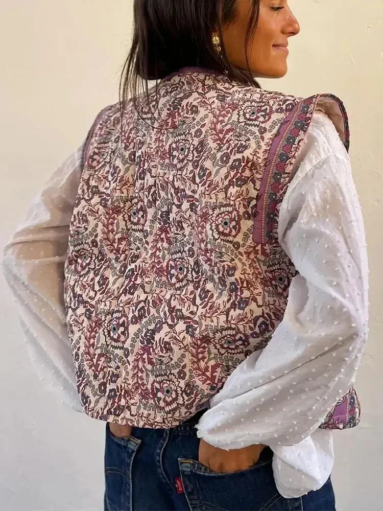 Floral Quilted Vest | Vintage Boho | Lightweight Layering Piece
