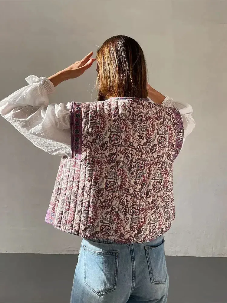 Floral Quilted Vest | Vintage Boho | Lightweight Layering Piece