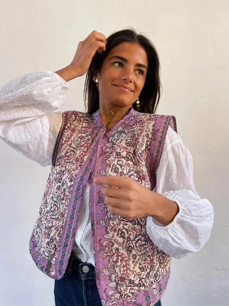 Floral Quilted Vest | Vintage Boho | Lightweight Layering Piece