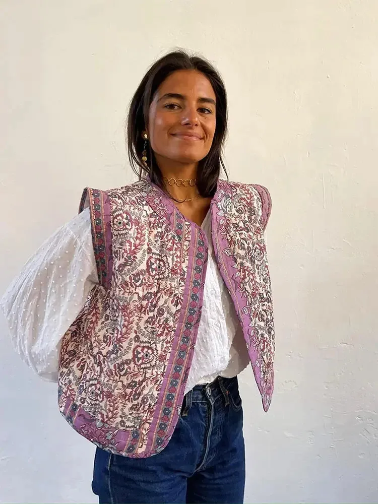 Floral Quilted Vest | Vintage Boho | Lightweight Layering Piece