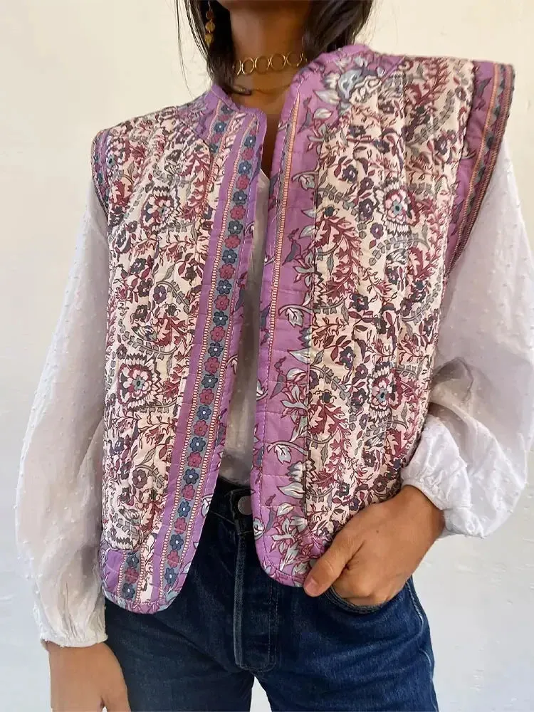 Floral Quilted Vest | Vintage Boho | Lightweight Layering Piece
