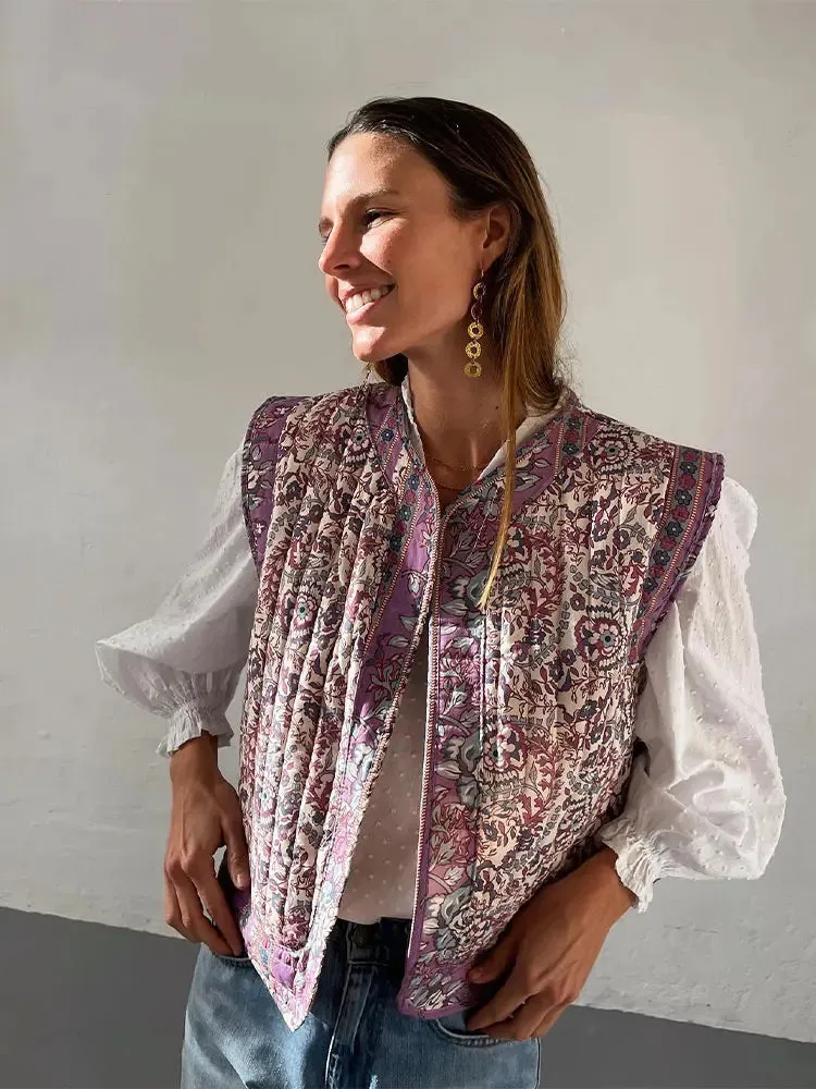 Floral Quilted Vest | Vintage Boho | Lightweight Layering Piece