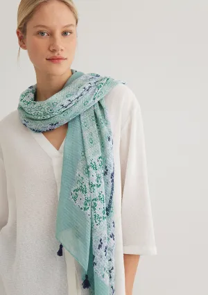 Flower Printed Blue Shawl