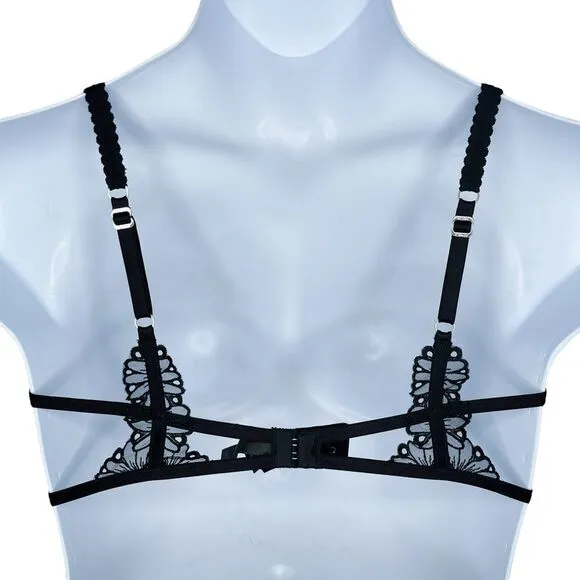 For Love and Lemons Lilou Embroidered Black Lace Bra sz XL * Victoria's Secret