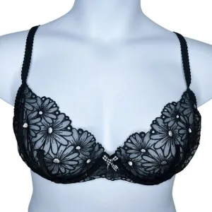 For Love and Lemons Lilou Embroidered Black Lace Bra sz XL * Victoria's Secret