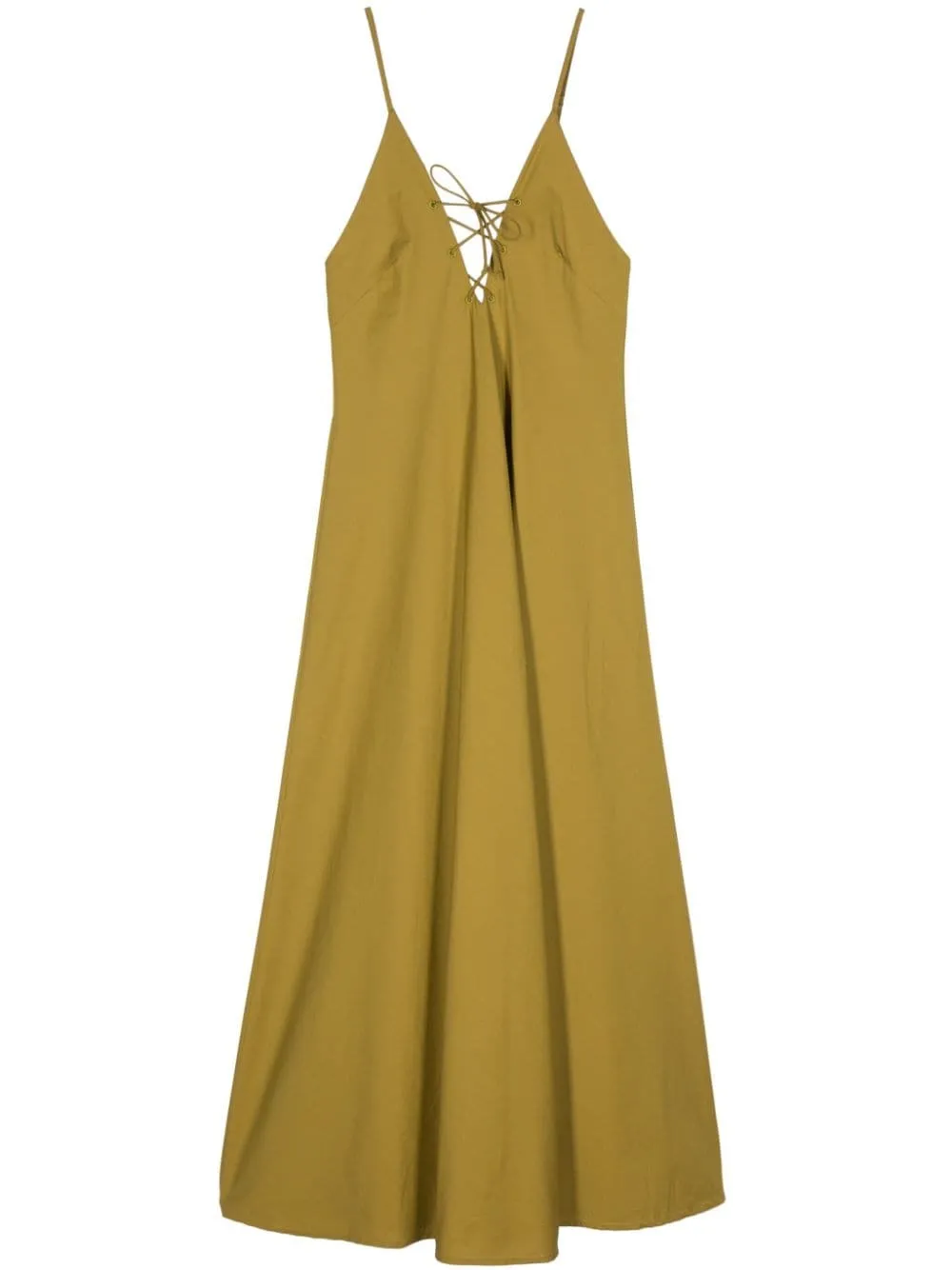 Forte Forte Khaki Cotton Poplin V-Neck Sleeveless Dress