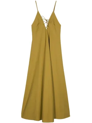 Forte Forte Khaki Cotton Poplin V-Neck Sleeveless Dress