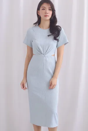 Francine Textured Twist Knot Cut Out Dress In Skyblue