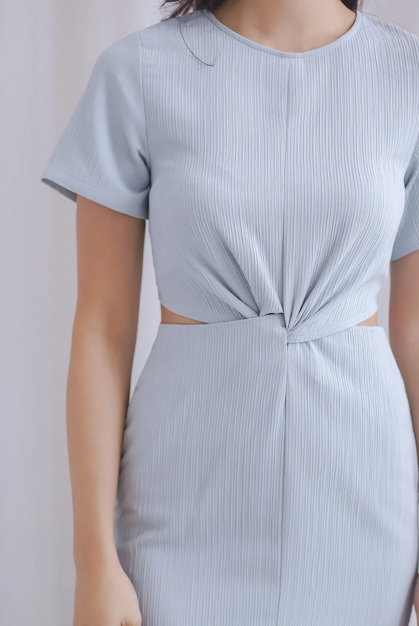 Francine Textured Twist Knot Cut Out Dress In Skyblue