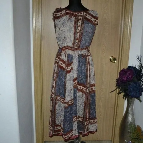 Free People Red &amp; Blue Patchwork Boho Cotton Summer Dress