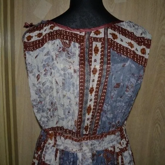 Free People Red &amp; Blue Patchwork Boho Cotton Summer Dress