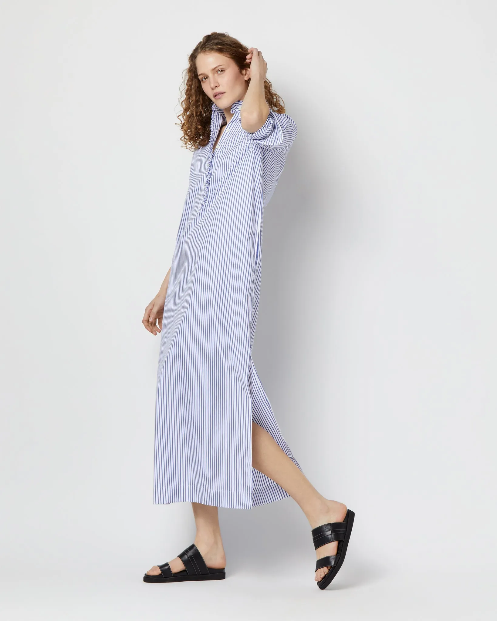 Frill Talitha Shirtdress - Blue/White Stripe